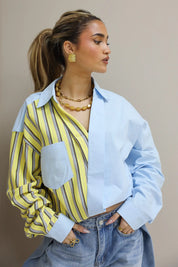 Blouse Streep Detail Geel/Blauw