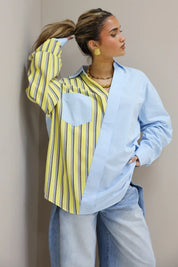 Blouse Streep Detail Geel/Blauw