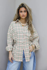 Ruit Blouse Taille Effect Beige