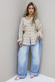 Ruit Blouse Taille Effect Beige