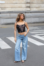 Top Bloem Detail Zwart