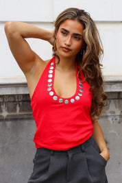 Halter Top Metalen Studs Rood