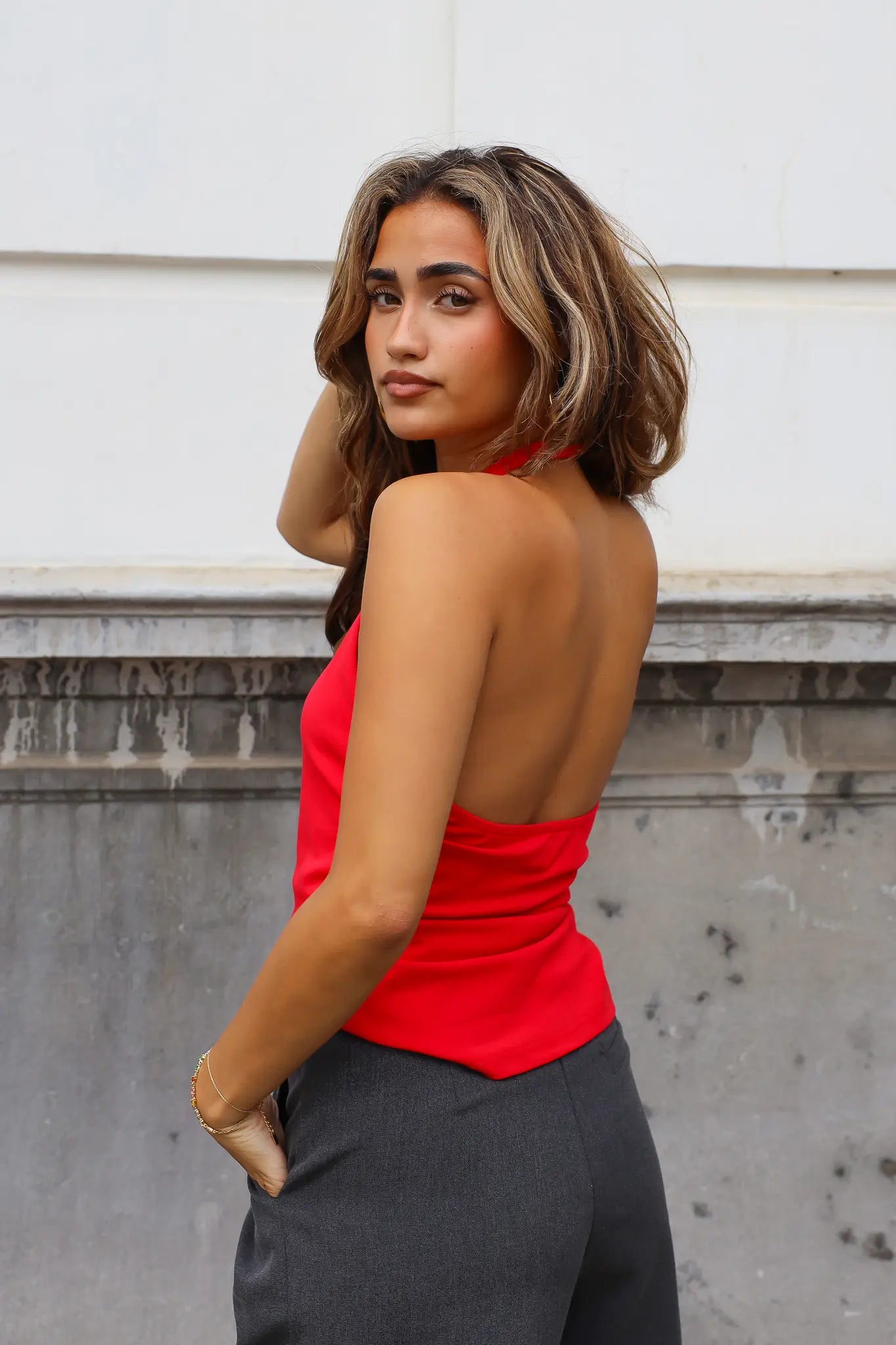 Halter Top Metalen Studs Rood