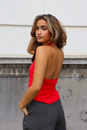 Halter Top Metalen Studs Rood