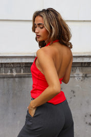 Halter Top Metalen Studs Rood