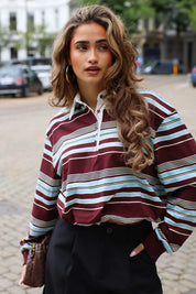 Polo Gestreept Cropped Bordeaux