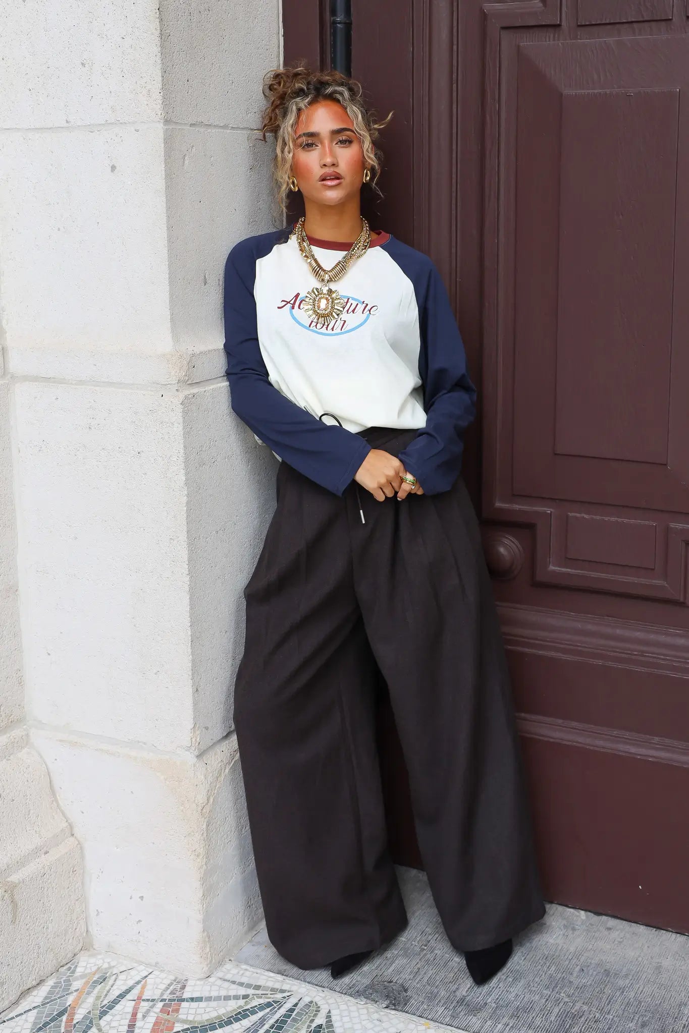 Pantalon Wide Fit Wol Bruin