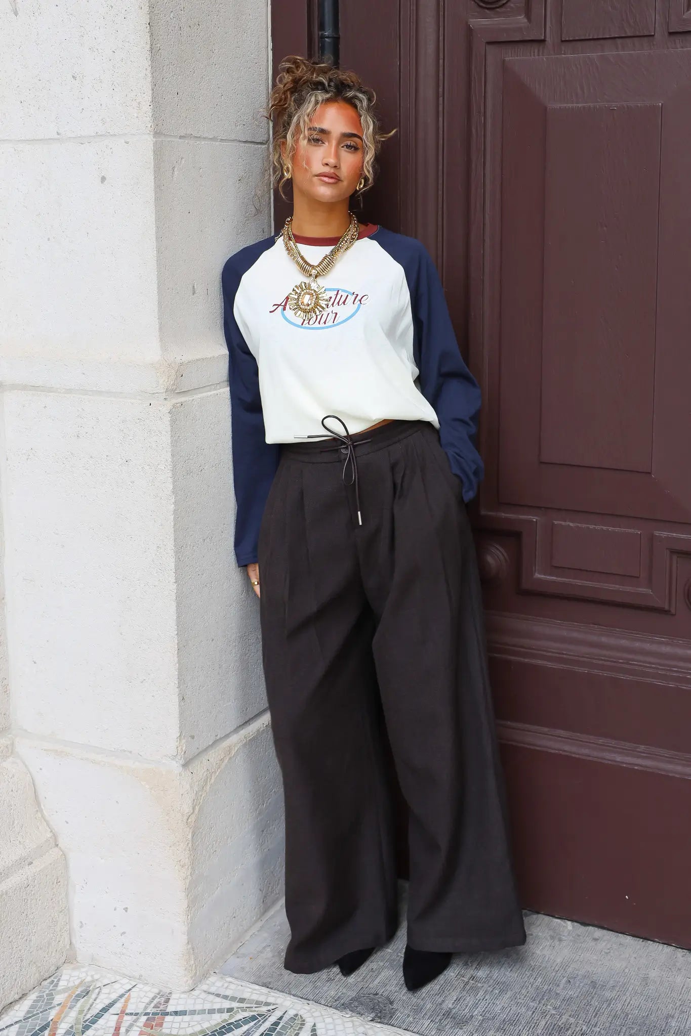 Pantalon Wide Fit Wol Bruin