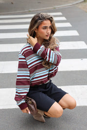 Polo Gestreept Cropped Bordeaux