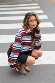 Polo Gestreept Cropped Bordeaux