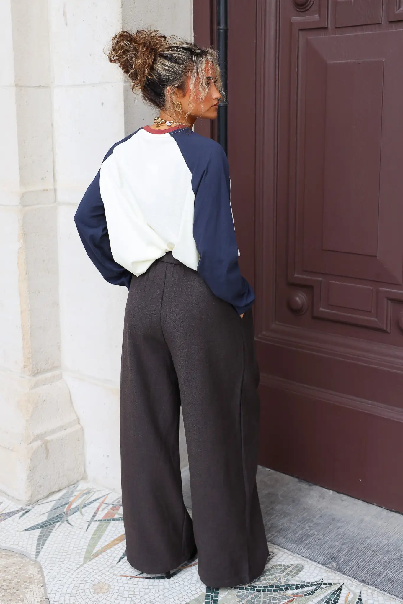 Pantalon Wide Fit Wol Bruin