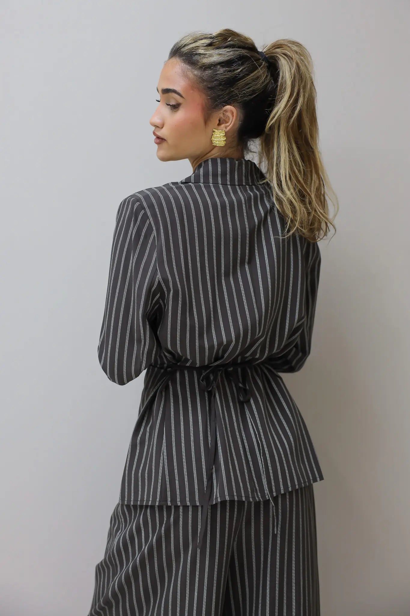 Getailleerde Blouse Gestreept Bruin