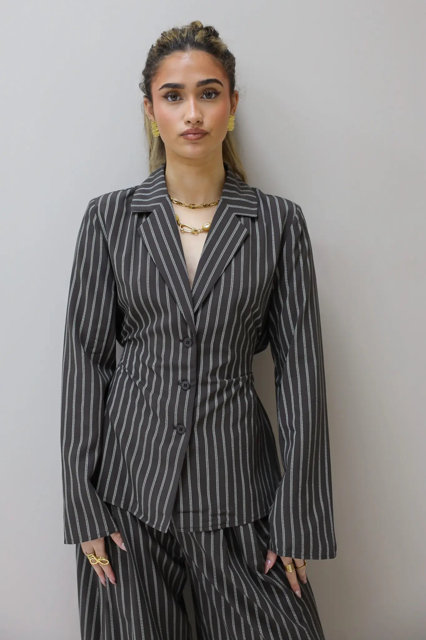 Getailleerde Blouse Gestreept Bruin