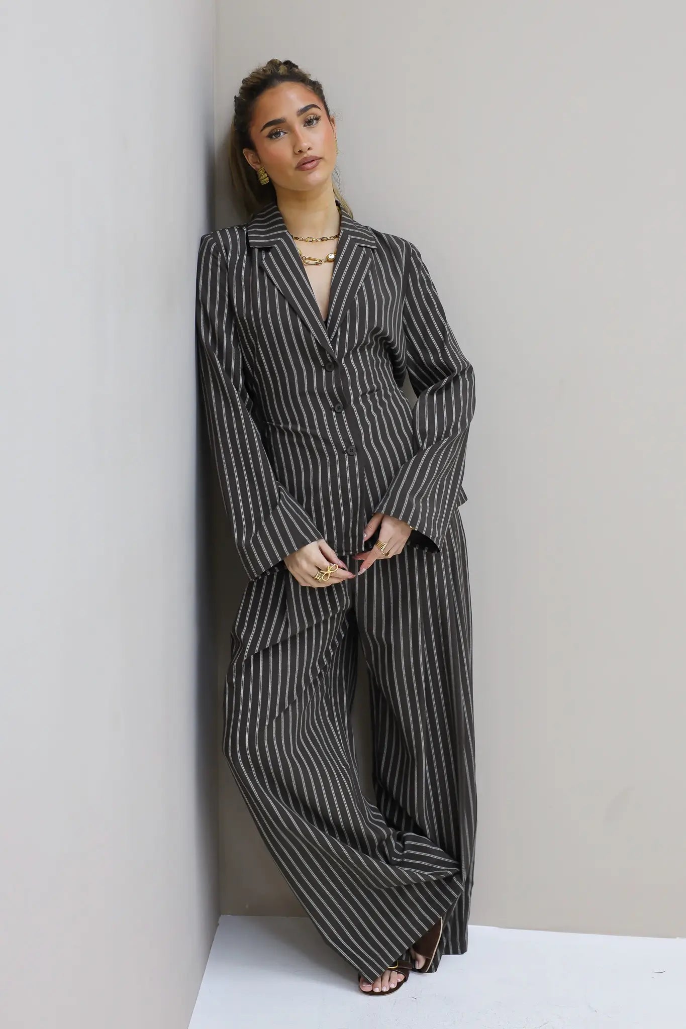 Pantalon Gestreept Bruin