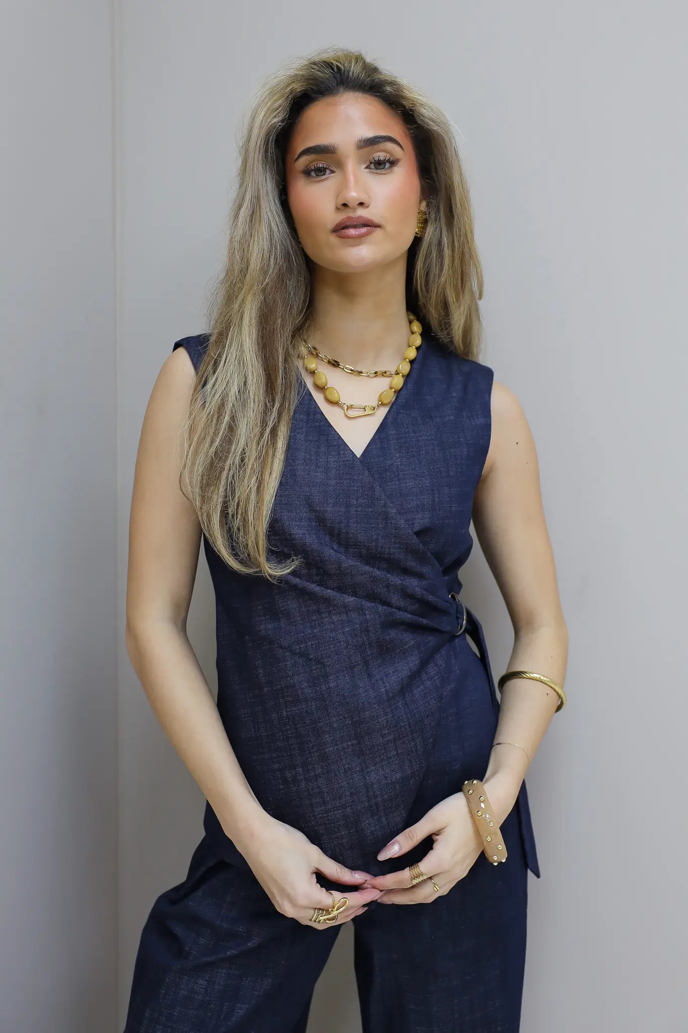 Denim Gilet Gesp Blauw