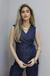 Denim Gilet Gesp Blauw