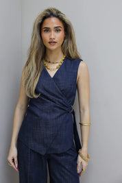 Denim Gilet Gesp Blauw