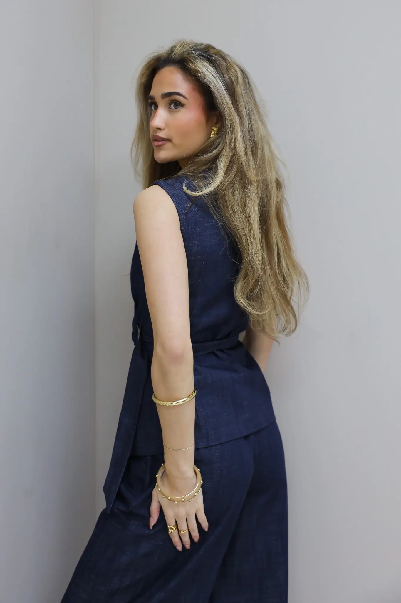 Denim Gilet Gesp Blauw