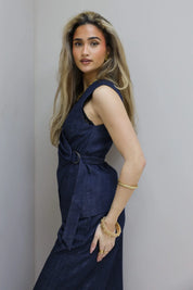 Denim Gilet Gesp Blauw