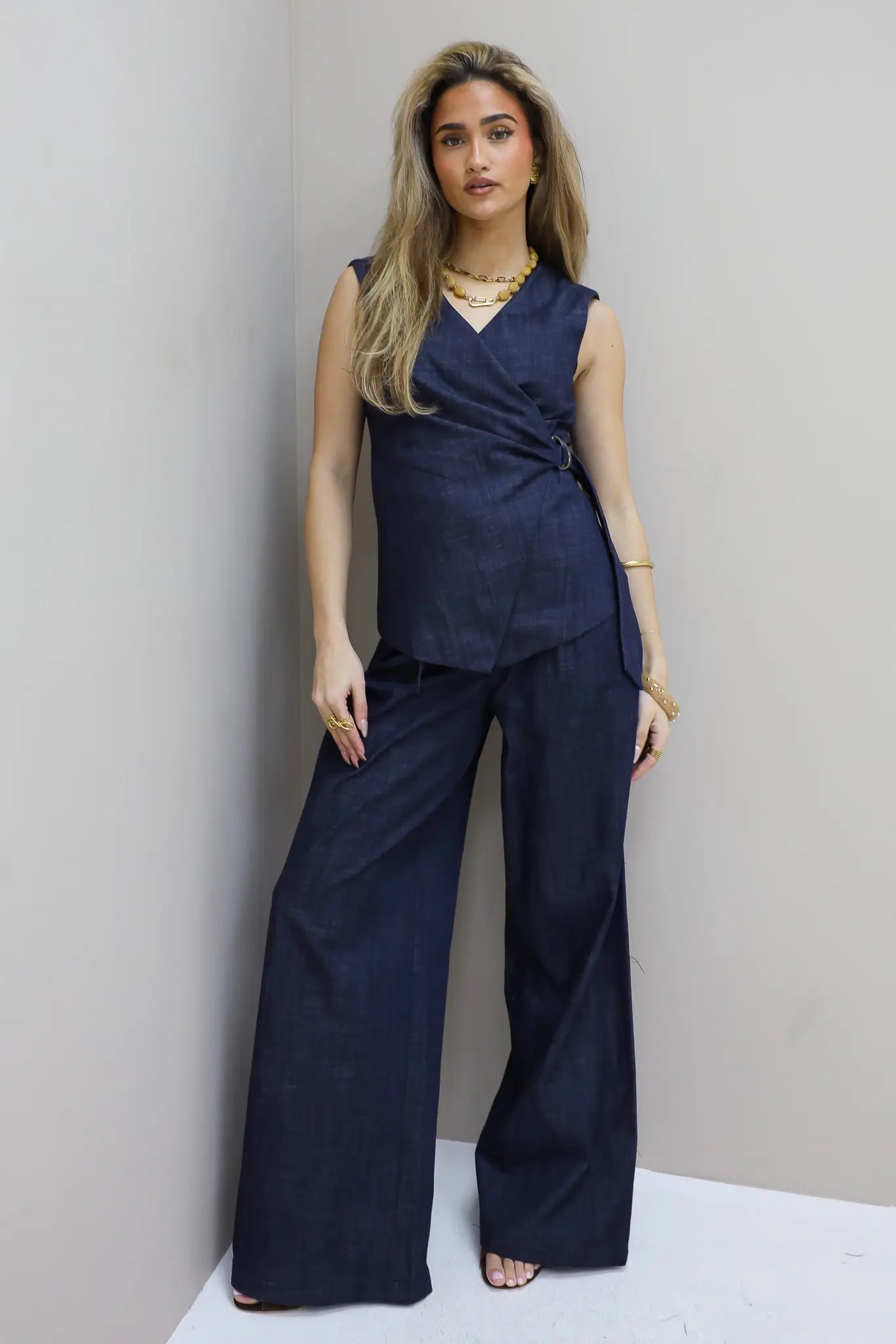 Denim High Waist Wide Leg Broek Blauw