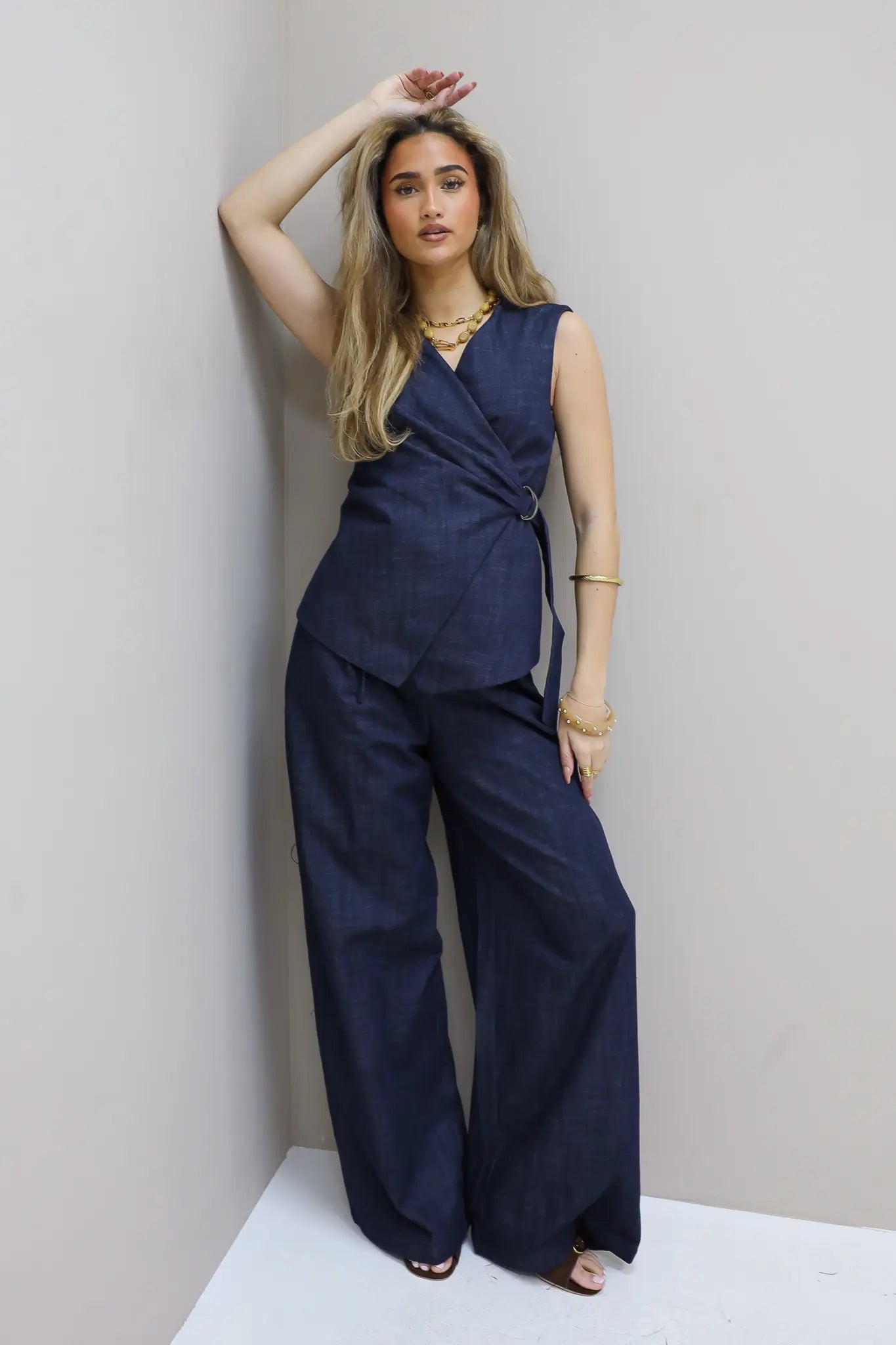 Denim Gilet Gesp Blauw