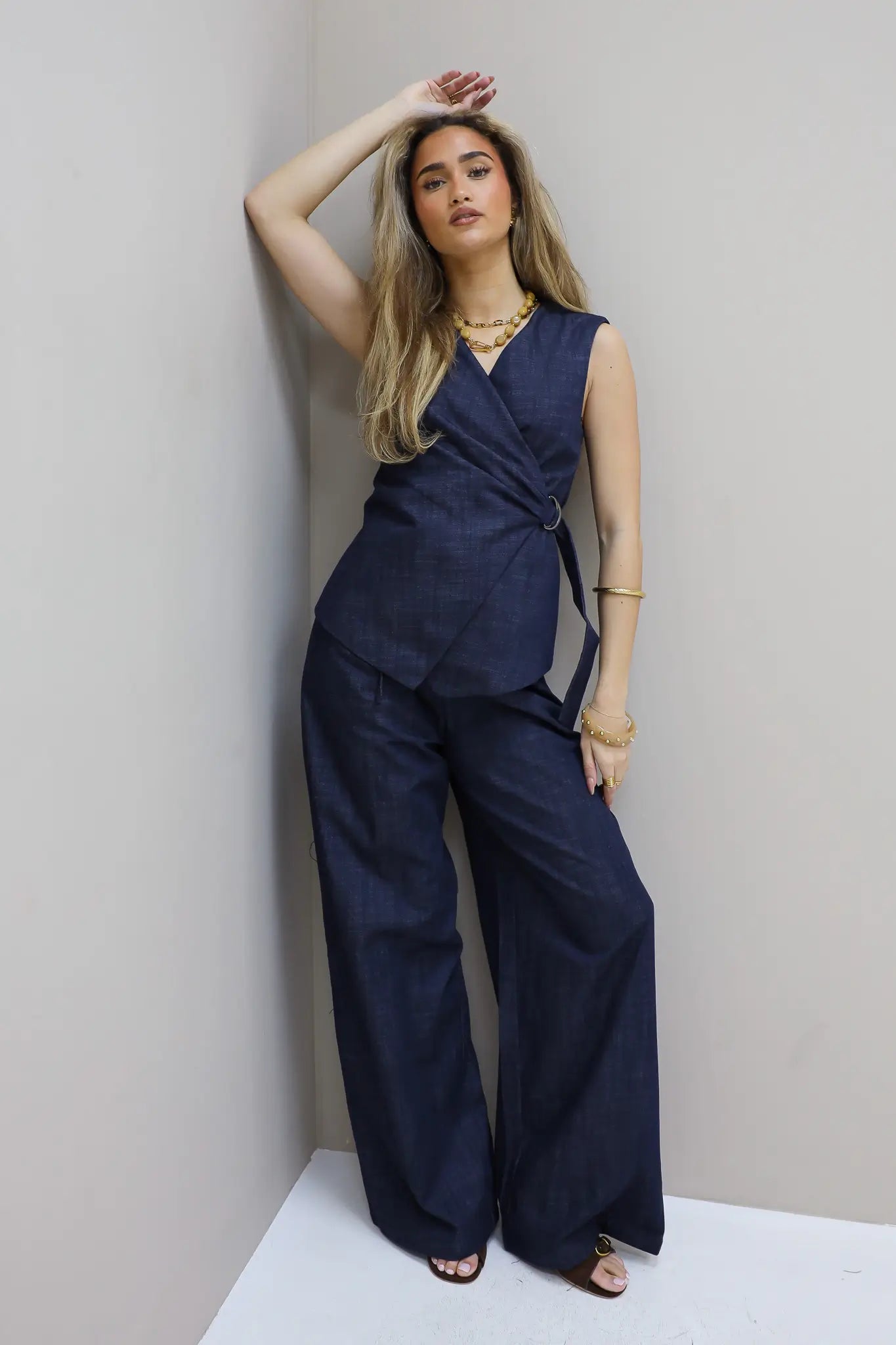 Denim High Waist Wide Leg Broek Blauw