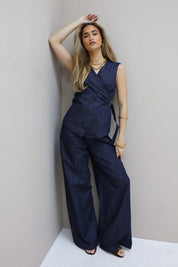 Denim High Waist Wide Leg Broek Blauw