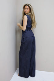 Denim High Waist Wide Leg Broek Blauw