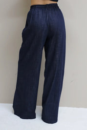 Denim High Waist Wide Leg Broek Blauw