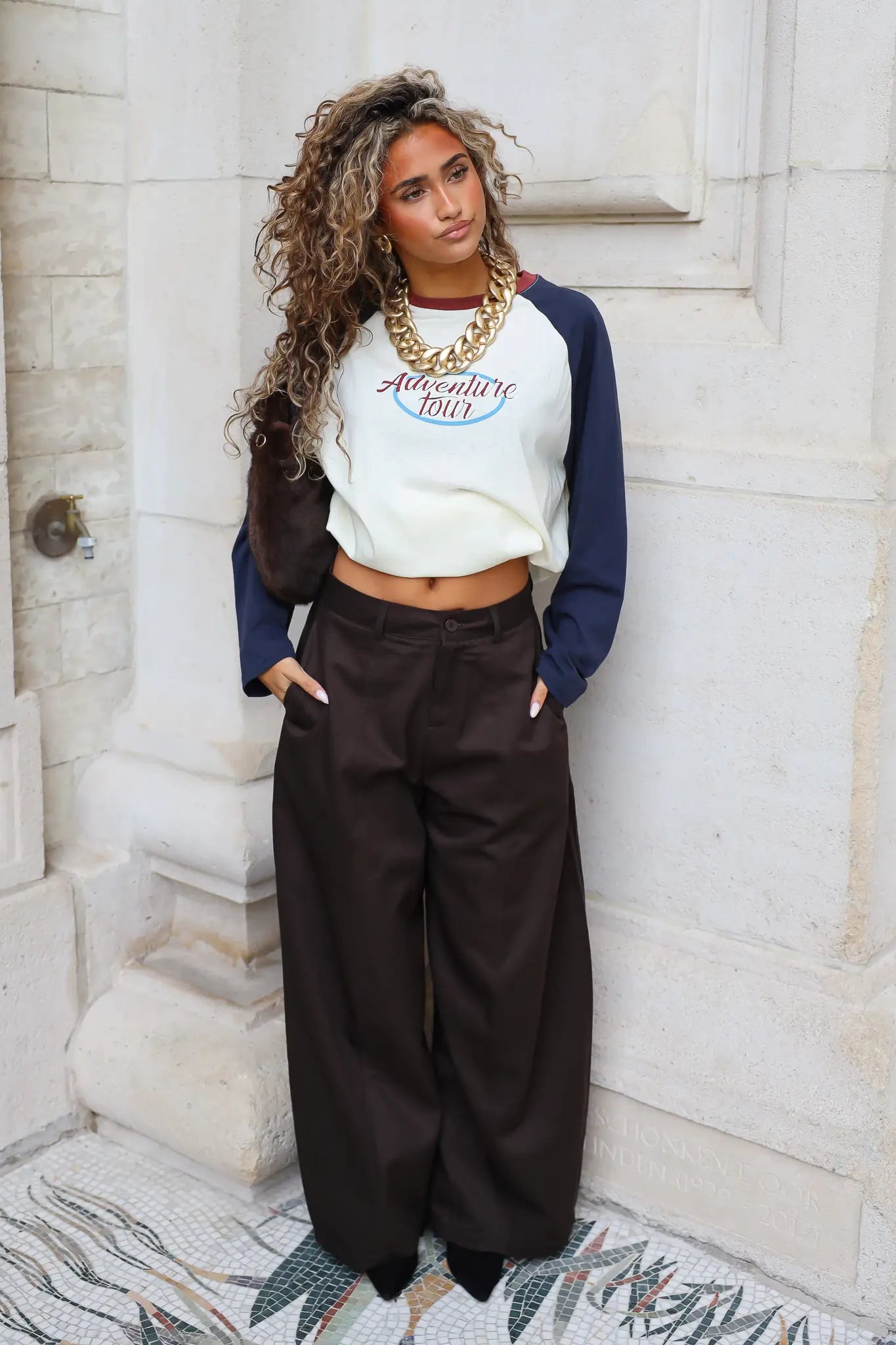 Pantalon Wide Fit Donker Bruin