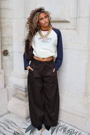 Pantalon Wide Fit Donker Bruin