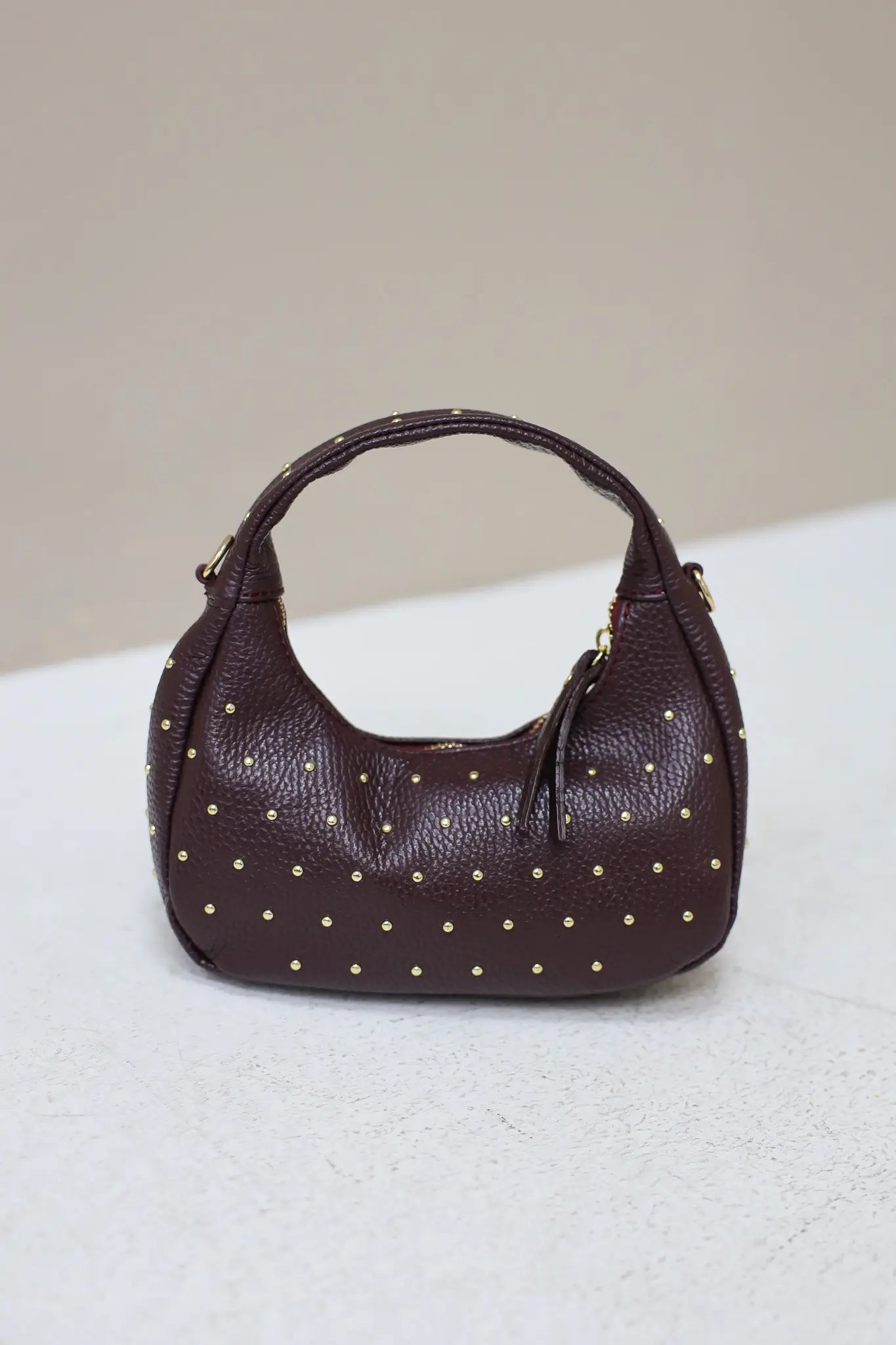 Leren Tas Mini Studs Bordeaux