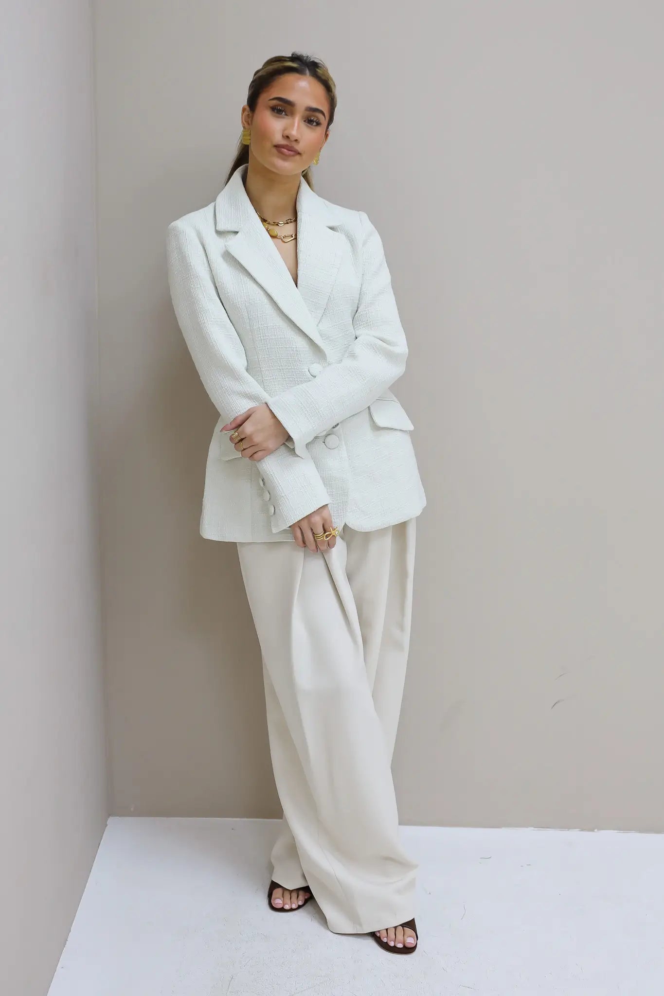 Pantalon High Waist Plooi Effect Créme