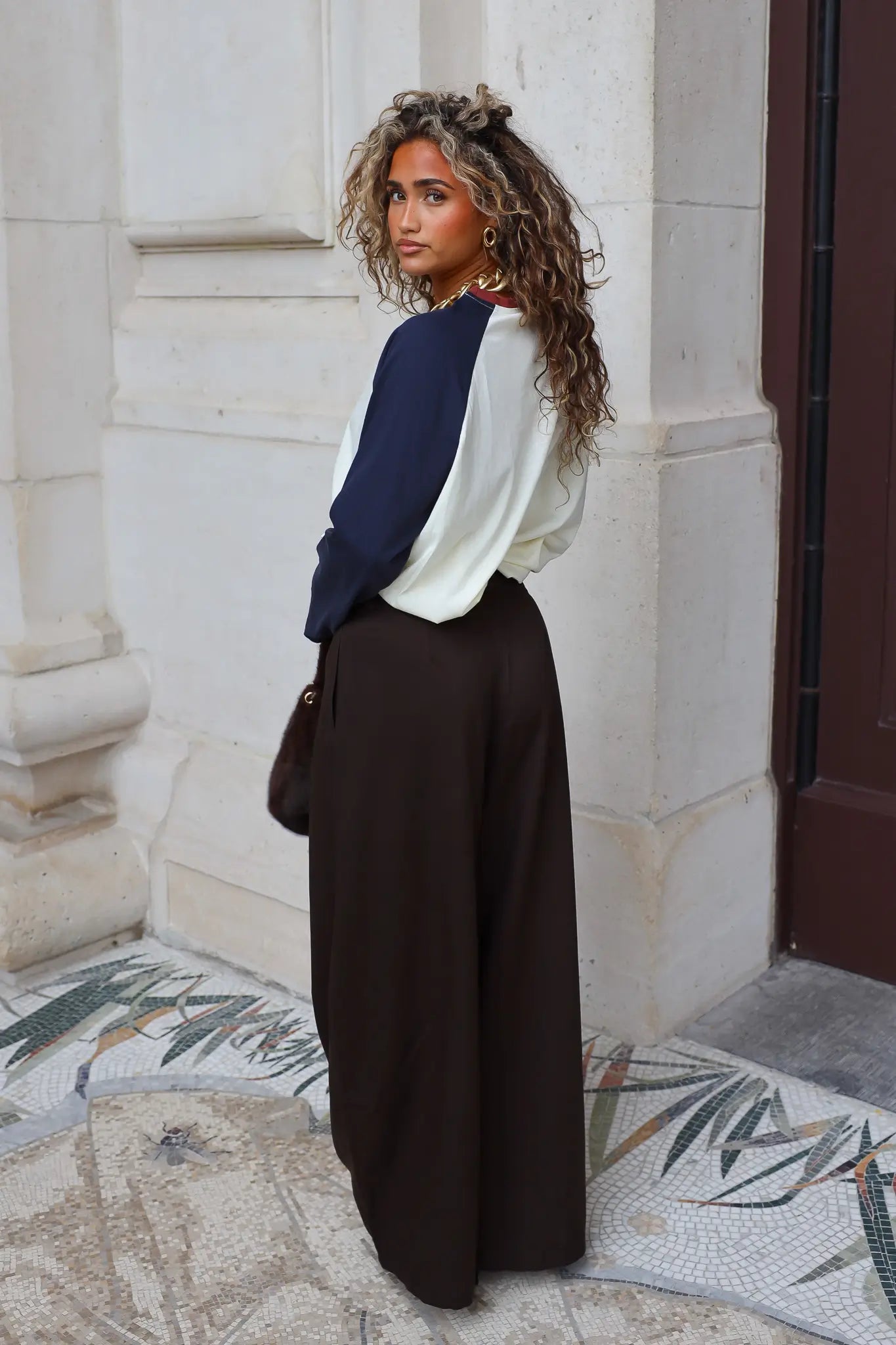 Pantalon Wide Fit Donker Bruin