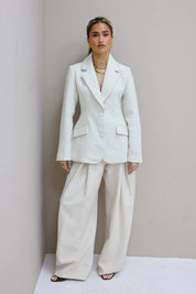 Pantalon High Waist Plooi Effect Créme