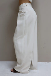 Pantalon High Waist Plooi Effect Créme