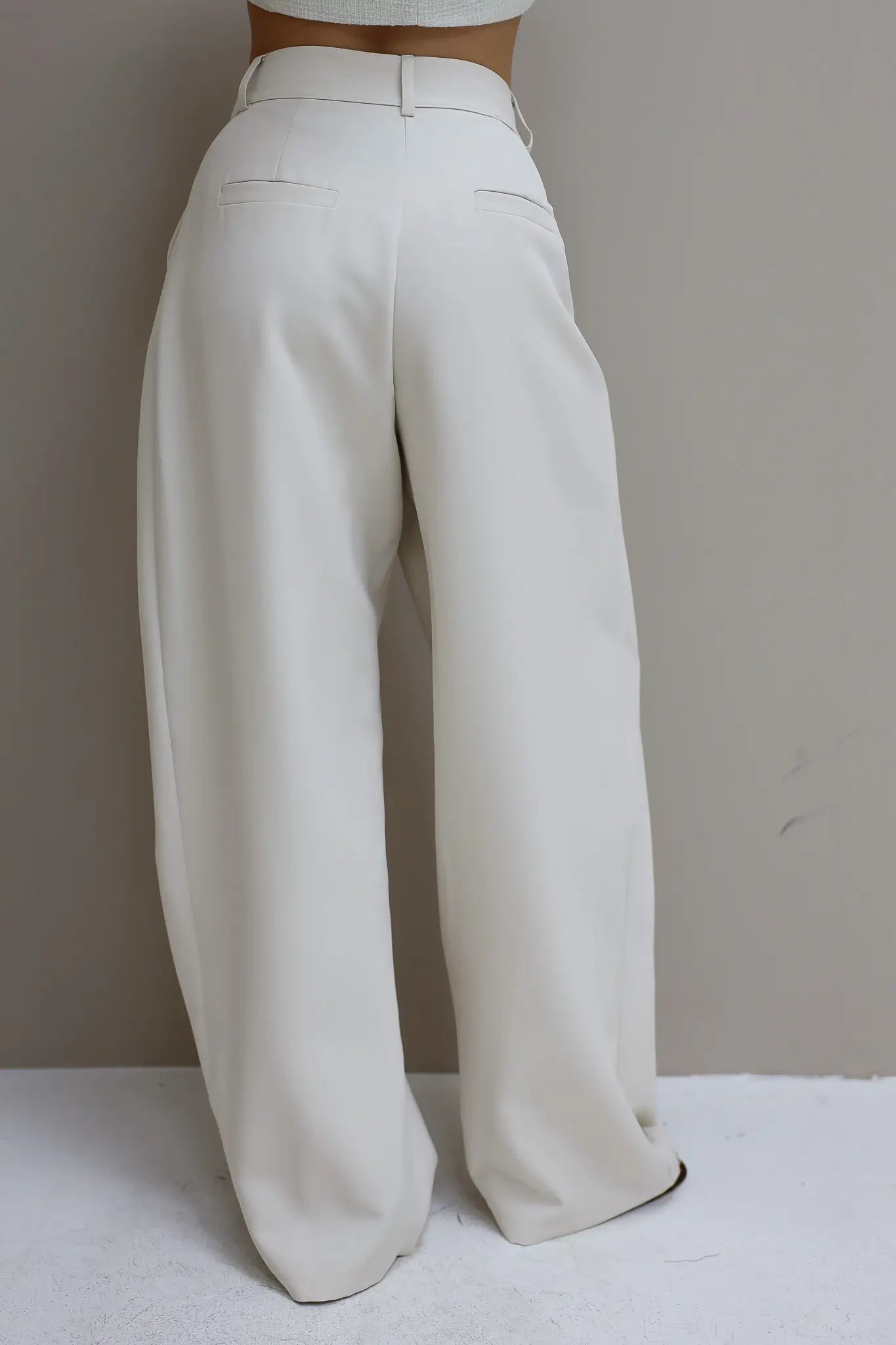 Pantalon High Waist Plooi Effect Créme