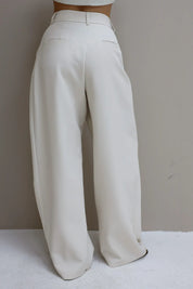 Pantalon High Waist Plooi Effect Créme