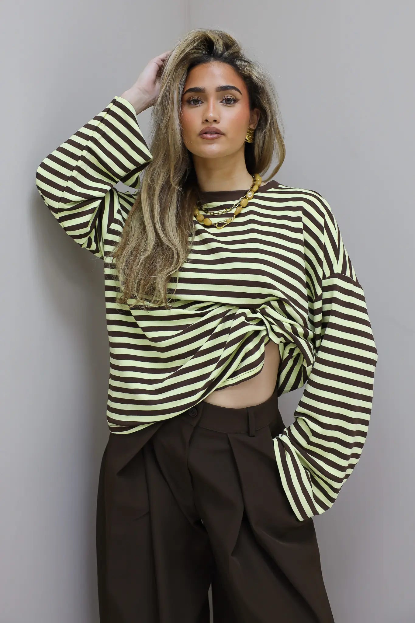 T-Shirt Lange Mouwen Strepen Geel