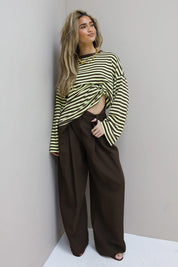 Pantalon High Waist Plooi Effect Bruin