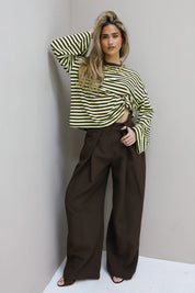 Pantalon High Waist Plooi Effect Bruin