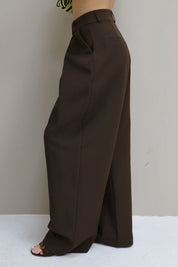 Pantalon High Waist Plooi Effect Bruin