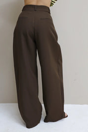 Pantalon High Waist Plooi Effect Bruin