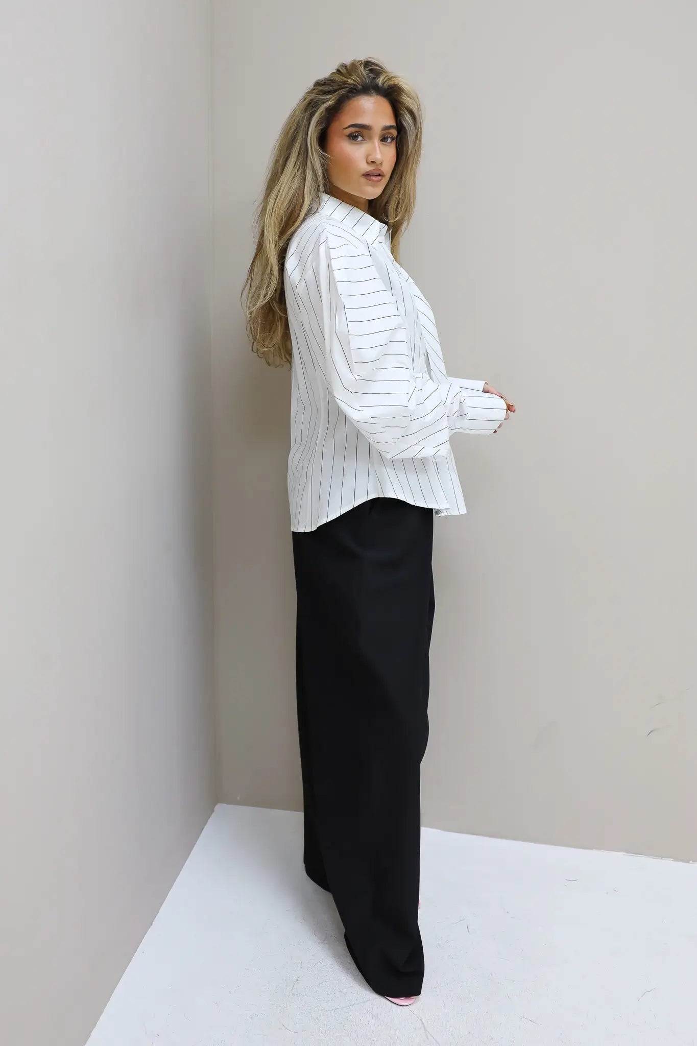 Pantalon High Waist Plooi Effect Zwart