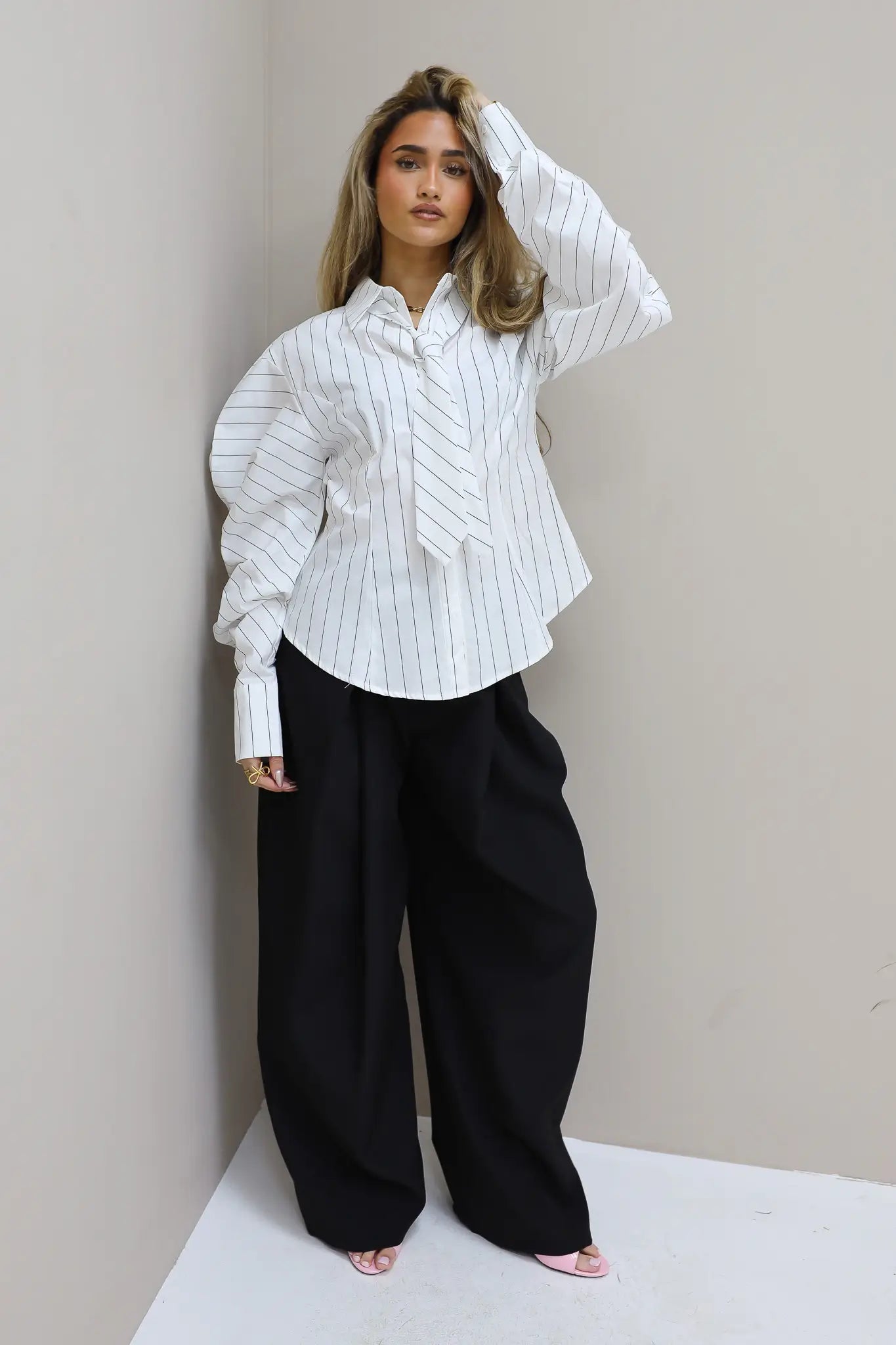 Pantalon High Waist Plooi Effect Zwart