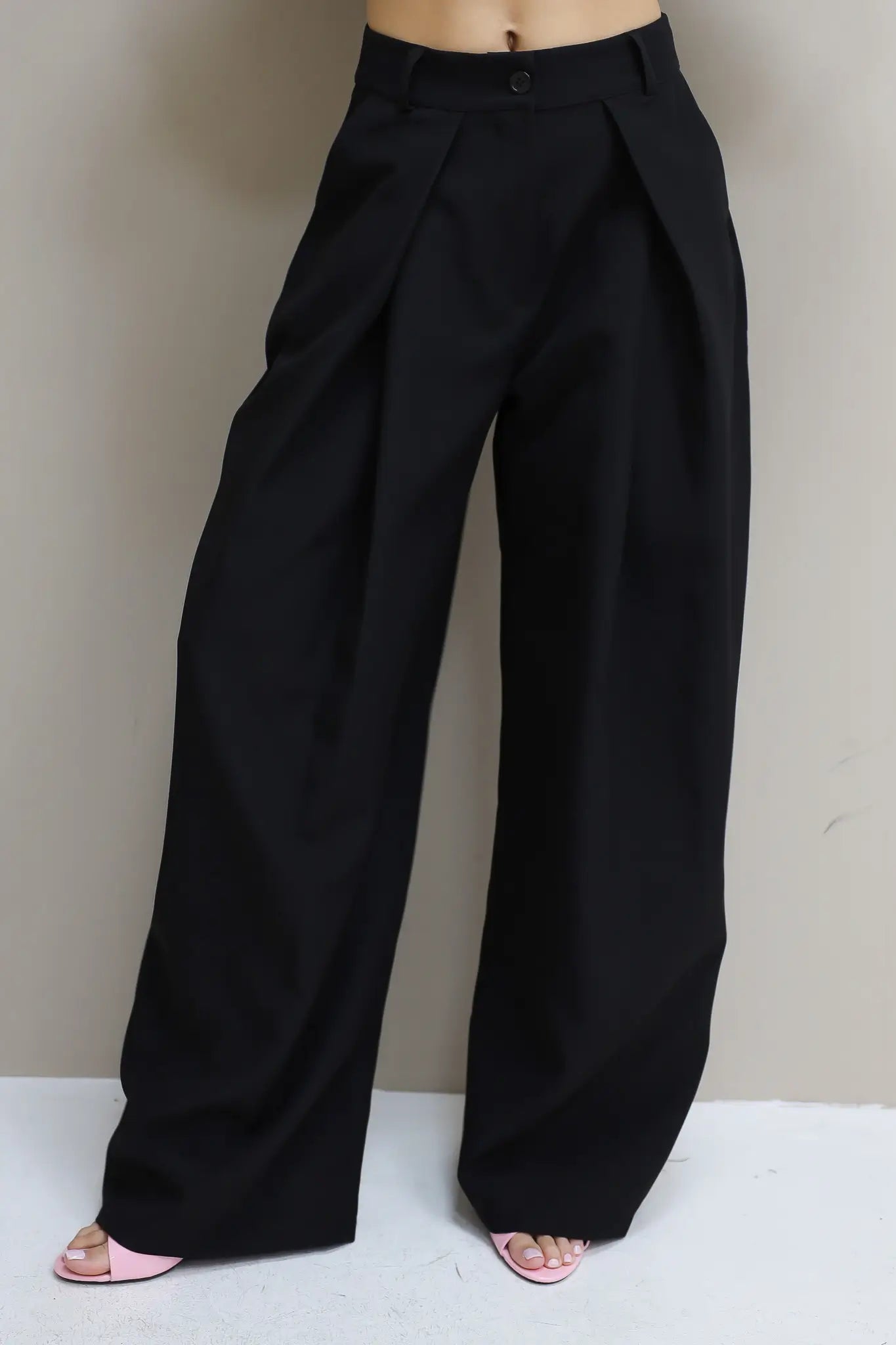 Pantalon High Waist Plooi Effect Zwart