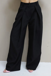 Pantalon High Waist Plooi Effect Zwart