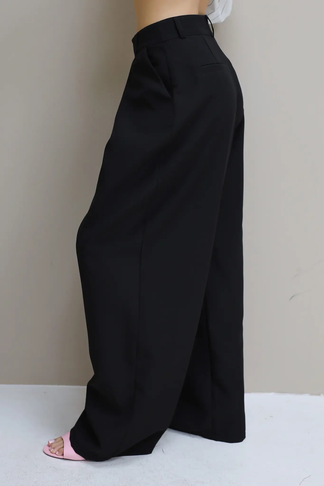 Pantalon High Waist Plooi Effect Zwart