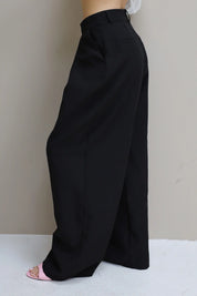Pantalon High Waist Plooi Effect Zwart