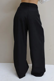 Pantalon High Waist Plooi Effect Zwart